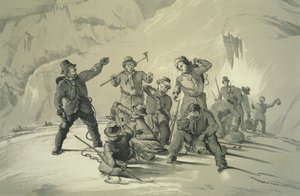 Een pauze voor verfrissing, uit Tien scènes in de laatste beklimming van de Mont Blanc inclusief vijf uitzichten vanaf de top, door J.D.H. Browne, gepubliceerd 1853 door English School